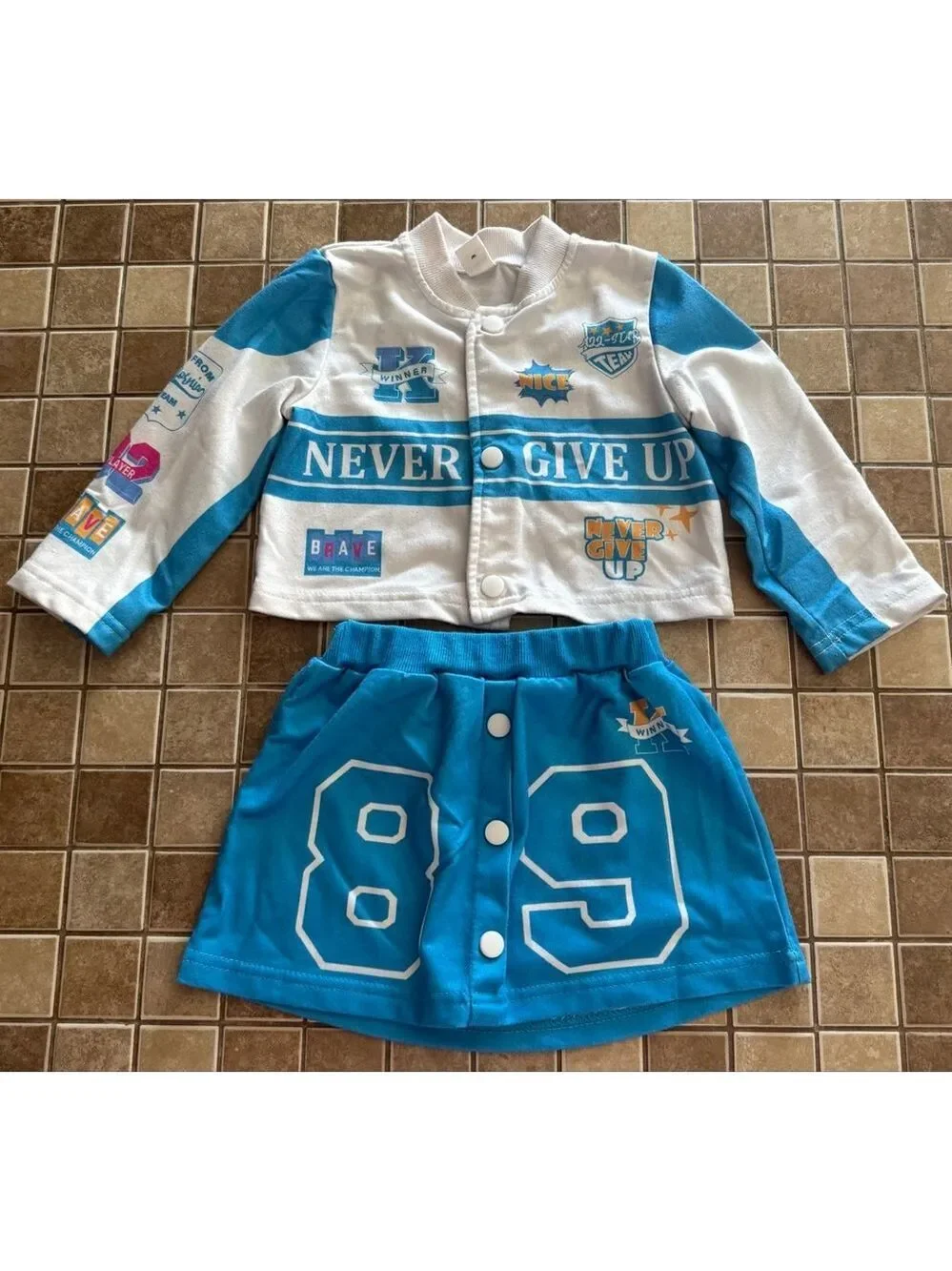 Girls Matching Set 18-24 Months Blue White Jacket Skirt